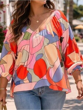 NWT STYLEWE Abstract Print Blouse | XL | Colorful Statement Top